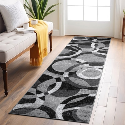 Mehul Woven Geometric Gray/Black/Ivory Area Rug – Modern Abstract Polypropylene Carpet for Living Room, Bedroom, Entryway, or Dining Room