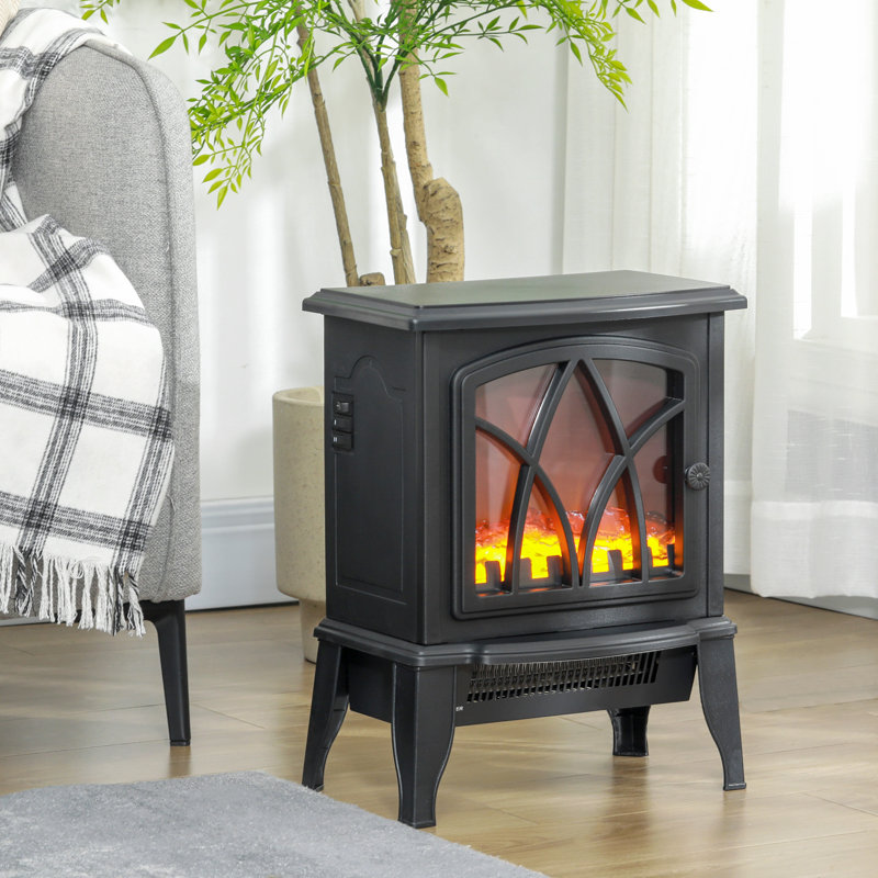 Electric Fireplace Heater with Realistic LED Flames and Logs, Black