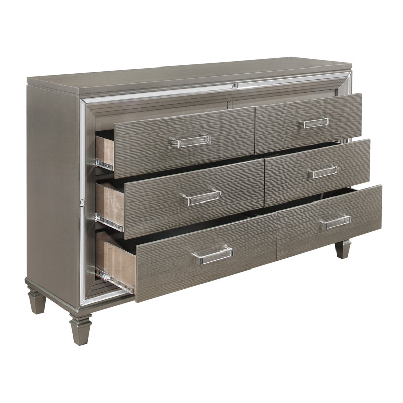 Commode 6 tiroirs Marilon, Gris argenté métallique