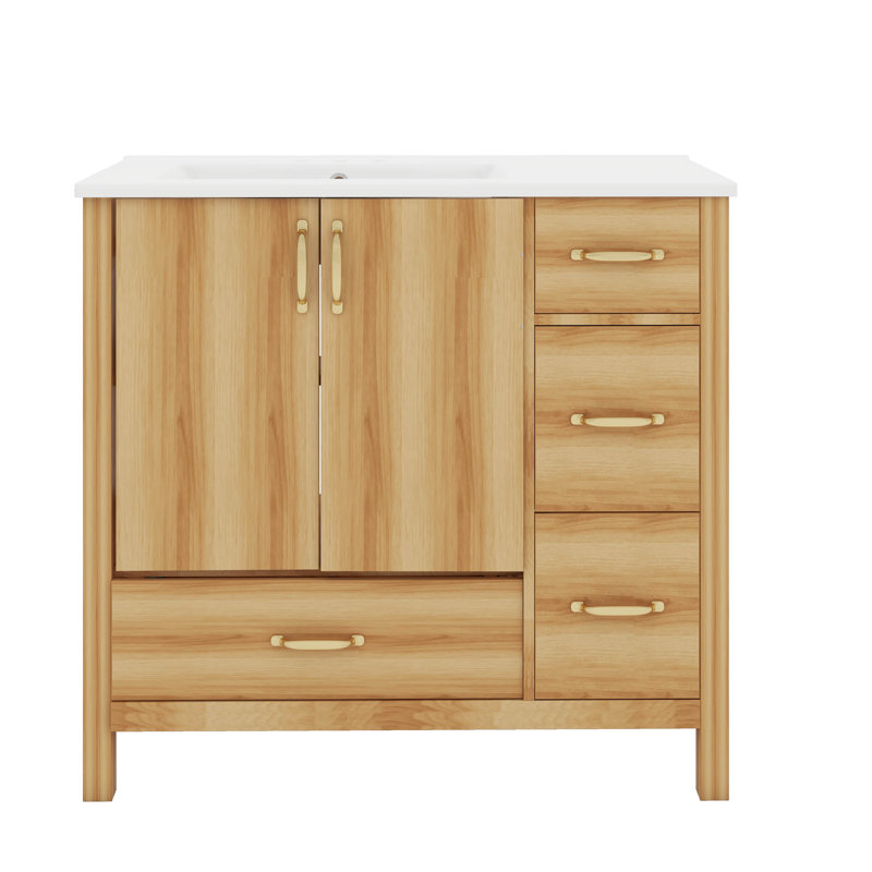 Meuble-lavabo en bois 36 po avec 2 portes à fermeture douce, 4 tiroirs à fermeture douce et tablette réglable