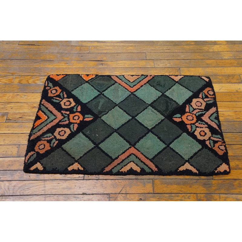 Antique American Hooked America Multicolor 1920s Rug