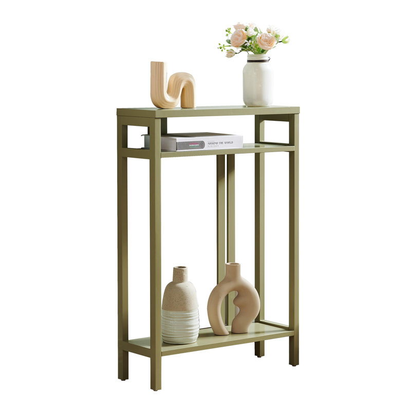22 Inch Wide Narrow Console Table with 3-Tier Storage Shelves, Entryway Accent Table for Living Room or Hallway, Lemon Pepper