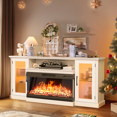 Glass Door TV Stand for TVs up to 65" with 24" Electric Fireplace by Brayden Studio