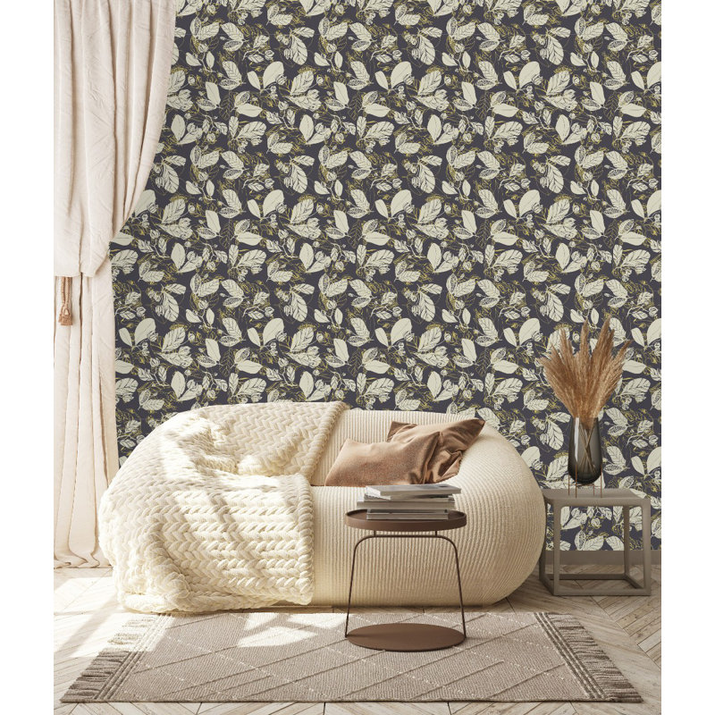 Papier peint feuilles beige et jaune