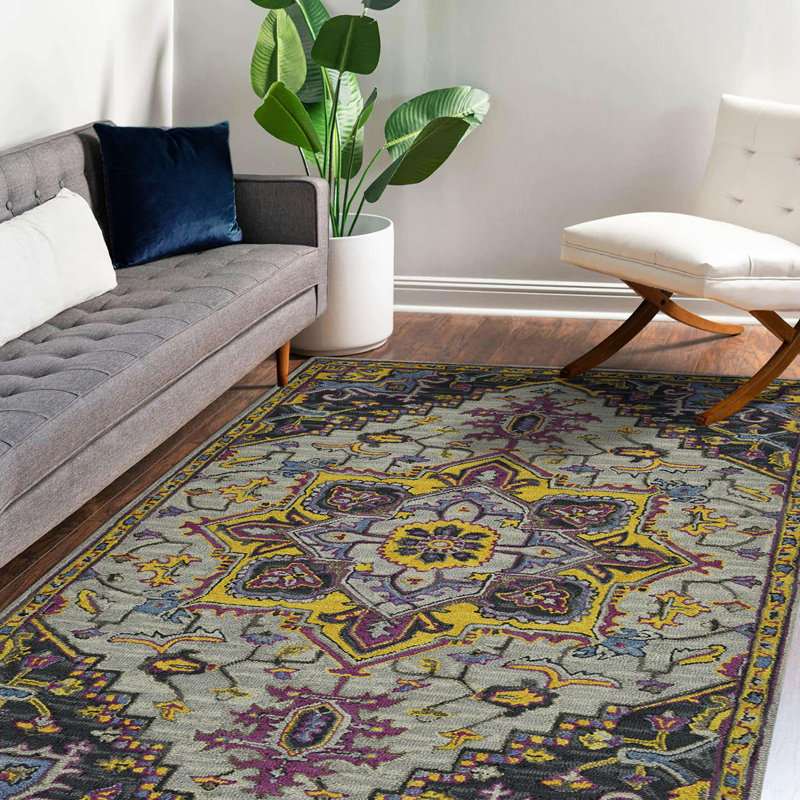 Tapis en laine touffeté à la main Shidler, Rectangle 7 pi 6 po x 9 pi 6 po