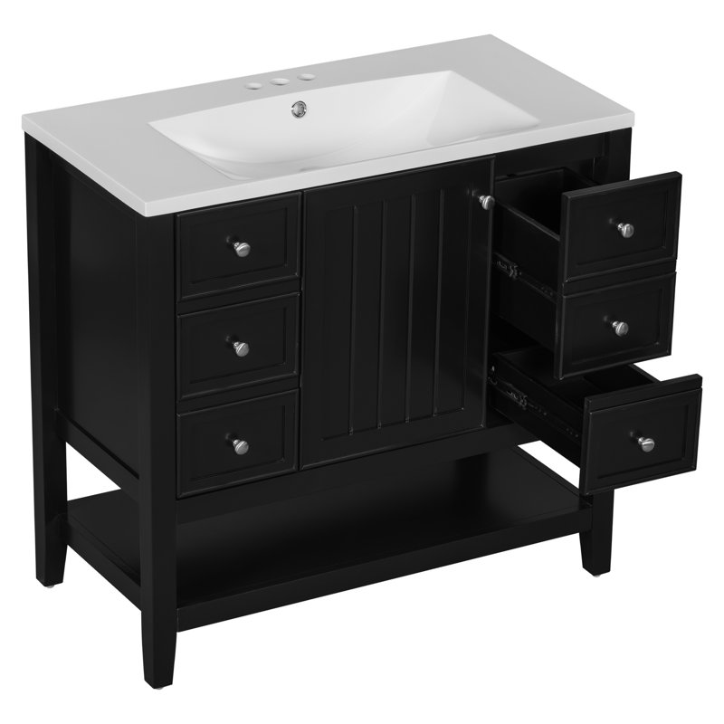 Meuble-lavabo 36 po en bois massif et noir