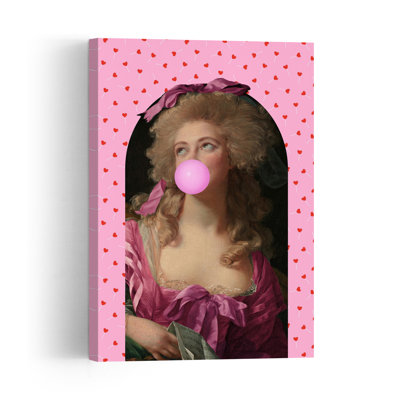 Bubble Gum Belle Classic Elegant Modern Portrait Wall Art Print 1 Piece Wrapped Canvas Wall Art