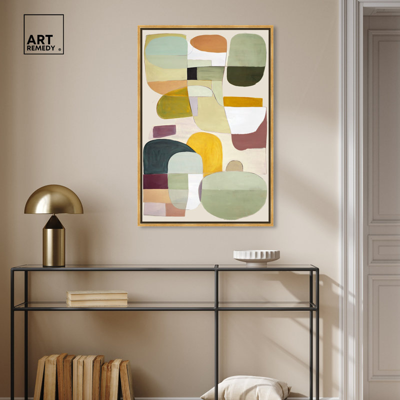 «Aliason Canvas Midcentury», art mural abstrait par Art Remedy, Cadre doré, H 37 po x l 25 po