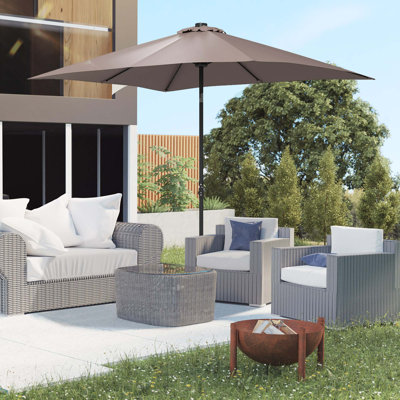 Parasol solaire Outsunny, parasol de patio éclairé à DEL pour table ou base avec inclinaison et manivelle, parasol d'extérieur pour jardin, terrasse, cour, piscine, plage