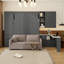 Grand lit escamotable avec levage hydraulique, canapé, tablettes et tiroirs de rangement, éclairage DEL et USB, panneau gris, canapé beige-1805348024
