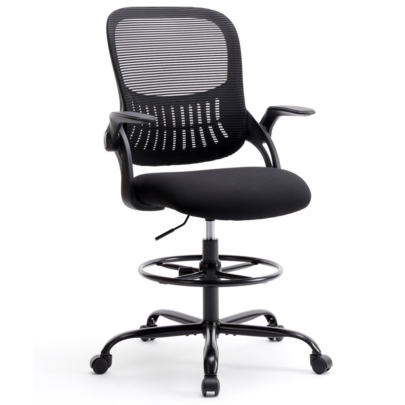 Chaise haute de bureau ergonomique avec accoudoirs rabattables Sweetcrispy, Noir