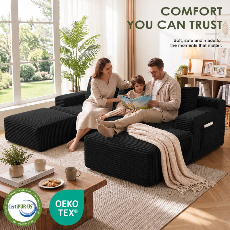 Boneless 96" Compression Cloud Modular Sectional Sofa & 1 Ottoman, Contemporary Plush Fabric Couch, Relaxing U-Shaped Seating for Living Room, Deep Seat Corner Sofa, No Assembly Required