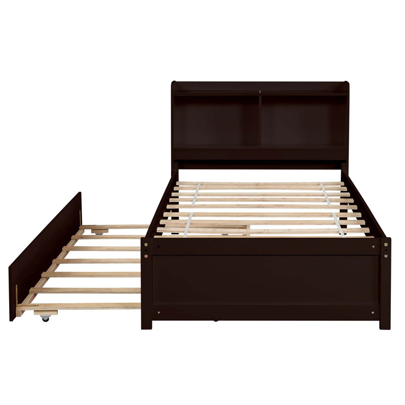 Twin Bed With Trundle,Bookcase, Lit simple, Espresso