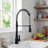 High-arc kitchen faucet with a single-handle pull-down spray head, 2 spray modes, commercial-grade stainless steel kitchen sink faucet, includes a countertop cover, matte black.-122556068
