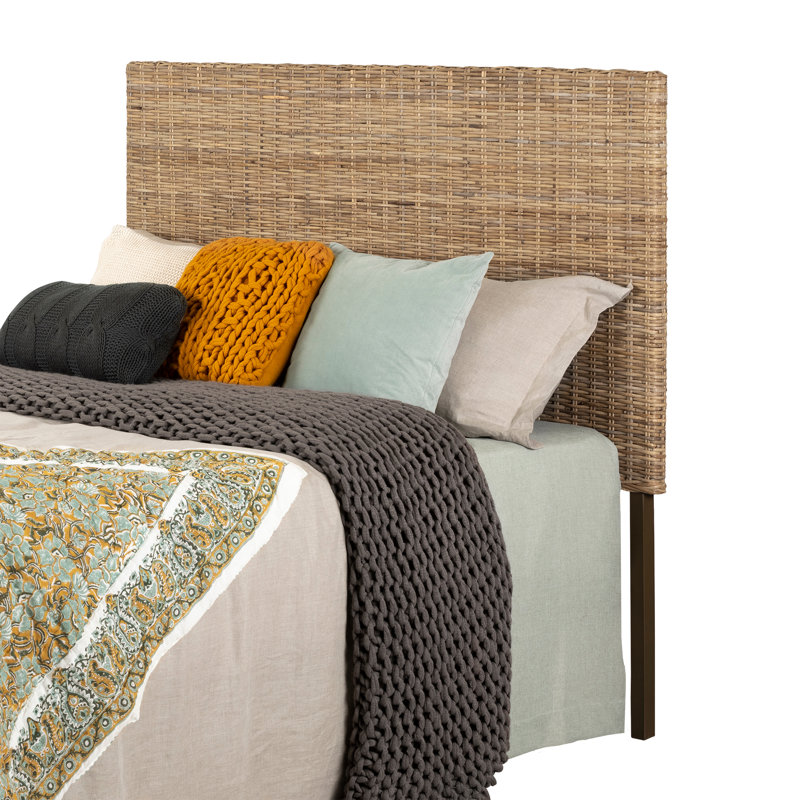 Queen White Washed Rattan Panel Headboard