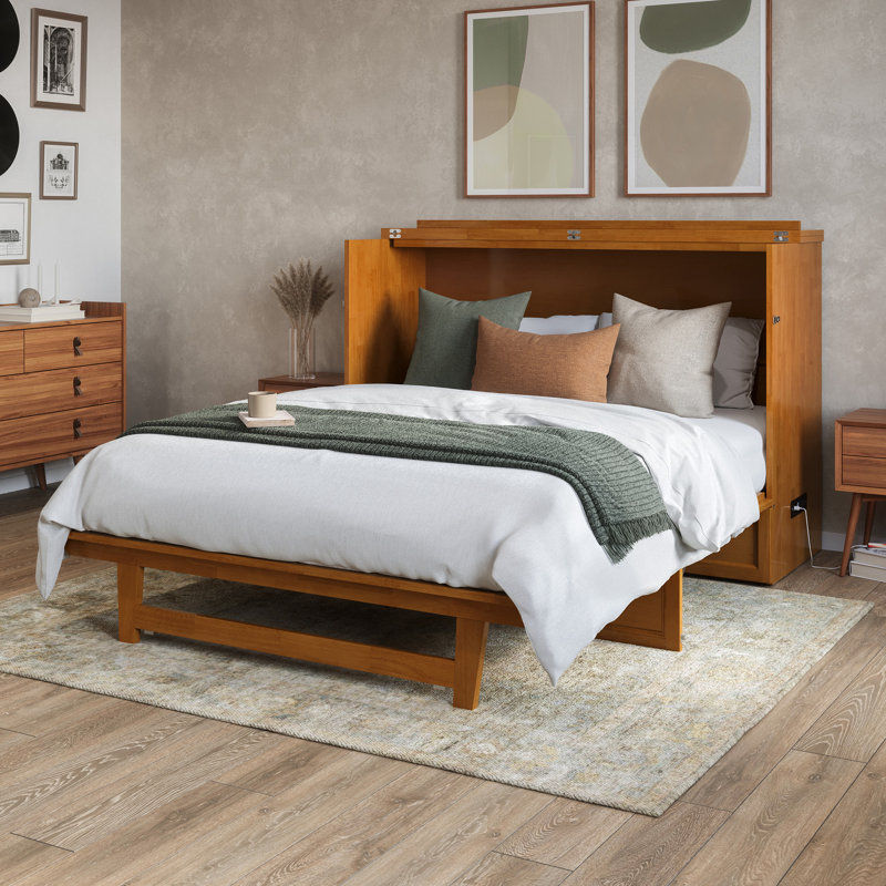 Andriena Murphy Bed Chest with 6" Mattress, Storage & Built-in Charger, Queen, Driftwood