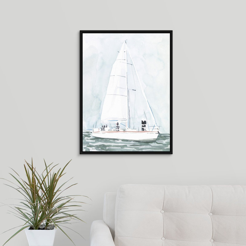 « mou voilier iii », peinture sur toile, Cadre flottant noir, H 17,7 po x l 13,7 po x P 1,75 po