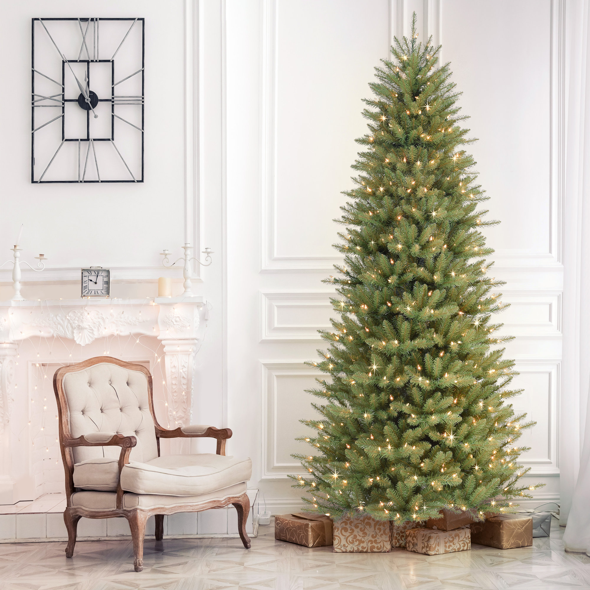 Slender Green Realistic Artificial Fir Christmas Tree, 7.5' H