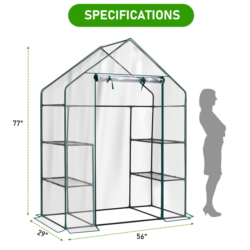 Mini serre avec cadre en métal et revêtement en PE avec 4 tablettes, Blanc, 28.74"