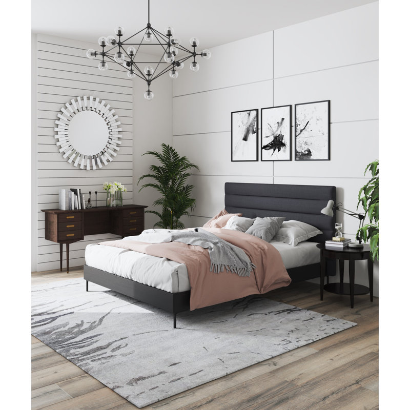 Schwamm Full / Double Woven Blend Upholstered Ash Wood Platform Bed in Weathered Gray, Gray