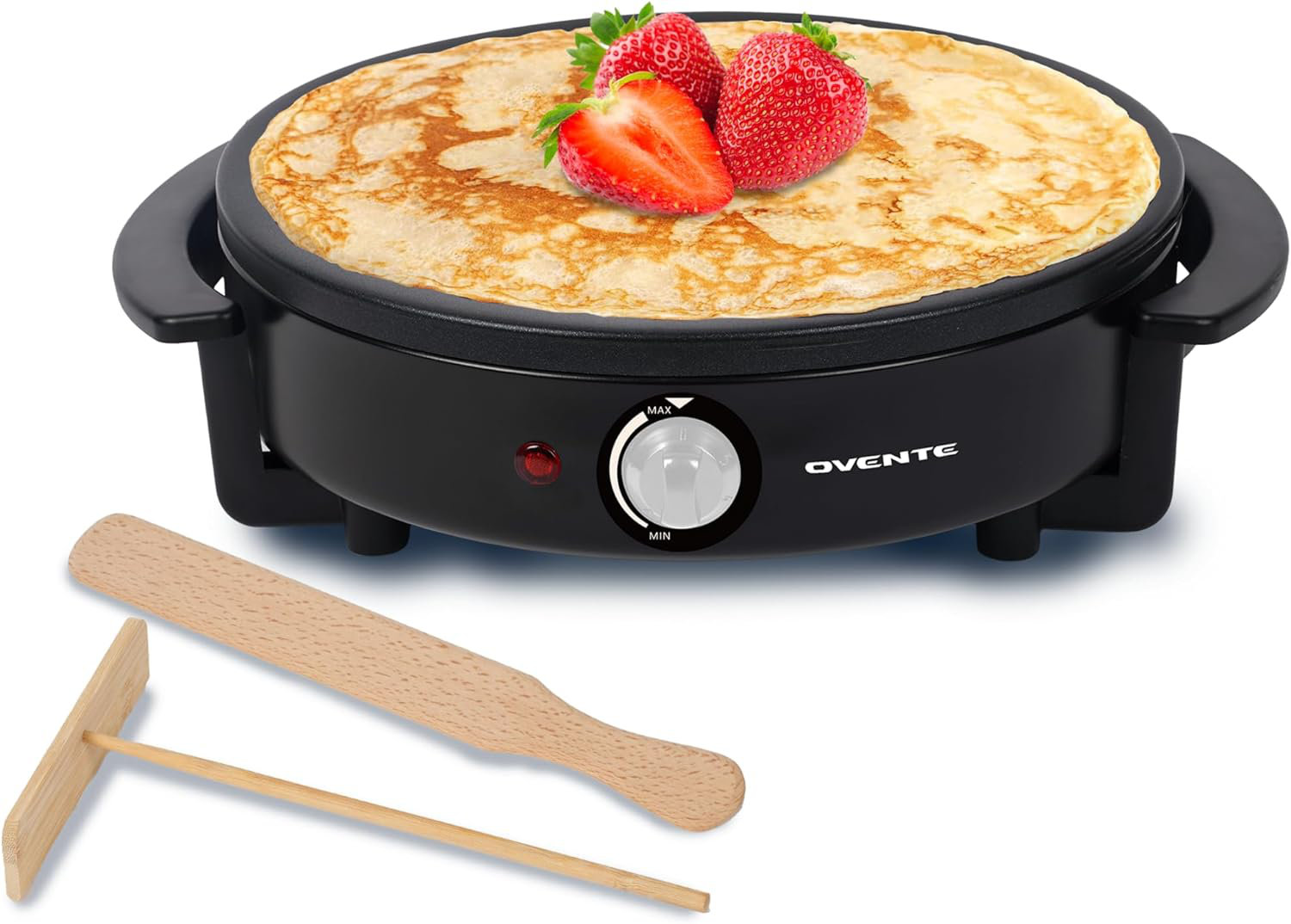 Detachable Electric Crepe Maker Griddle - Griddle Easy Cleaning Nonstick 12  Inch, Adjustable Temperature Control, Wooden Spatula & Batter Spreader  Included 