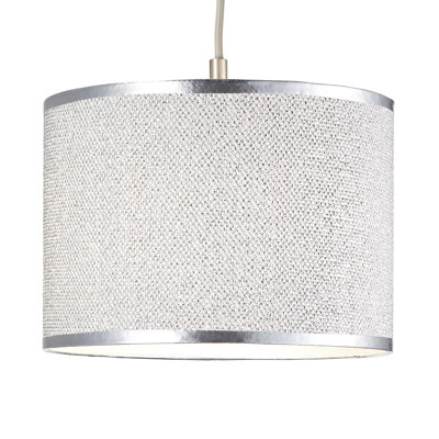 18cm H Silk Drum Pendant Shade ( Screw On ) in Silver