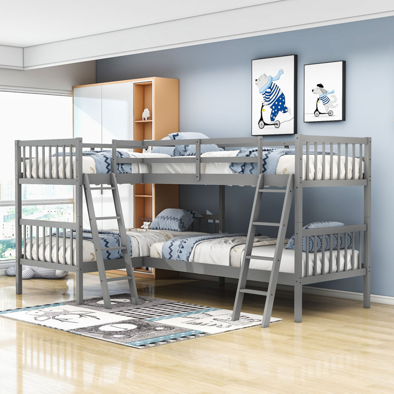 Daylanie Kids Twin Over Twin Bunk Bed, Gray