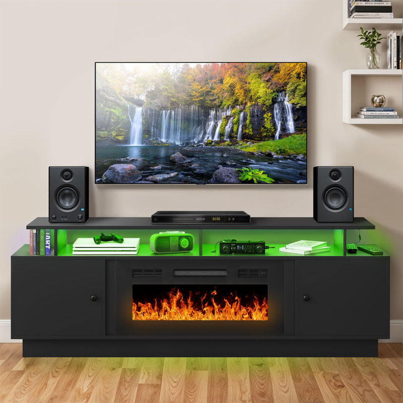 Media consoles with LED lights and electric fireplace