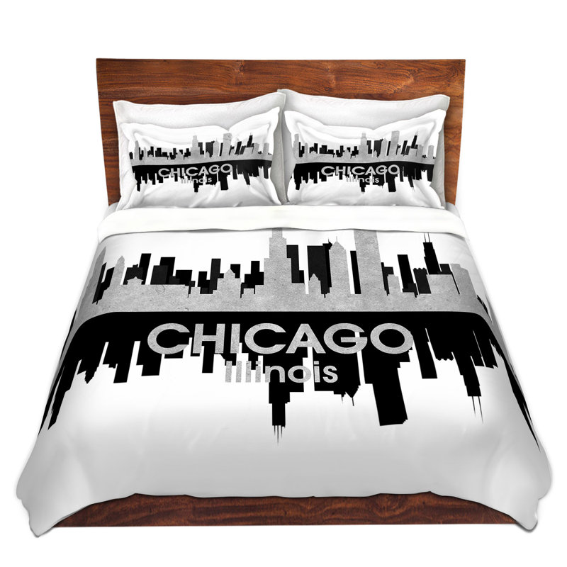 Ensemble de housse de couette city iv chicago illinois, Housse de couette pour grand lit et 2 taies décor