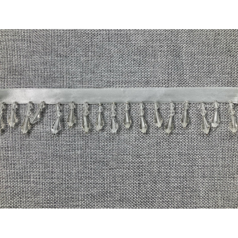 White/Clear Lucite Crystal Beaded Fringe 1.5" Width Trim Sold By The Yard