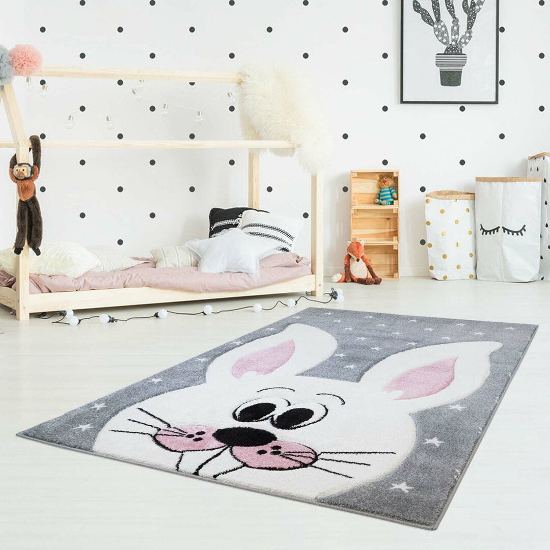 Kinder Teppich Hase Bueno 1414 Grau Kurzflor Kinderzimmer Angle