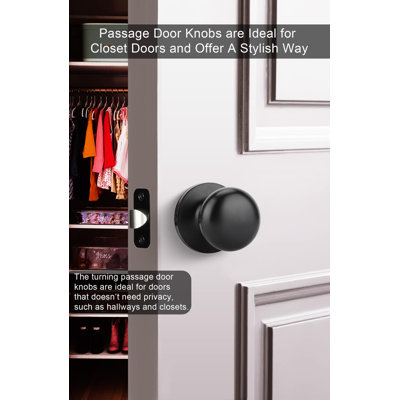 Poignées de porte noires pour placard, poignées de porte de passage, poignée de porte noire mate sans serrure pour couloir, placard (paquet de 3)