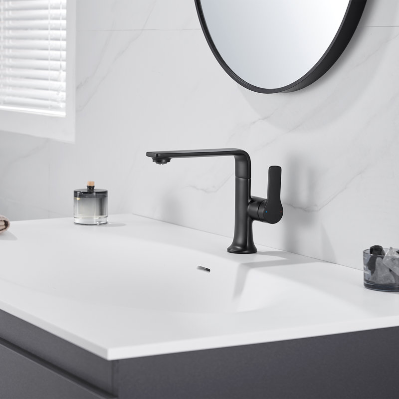 Robinet pour salle de bain à poignée simple avec drain Varen, Noir mat