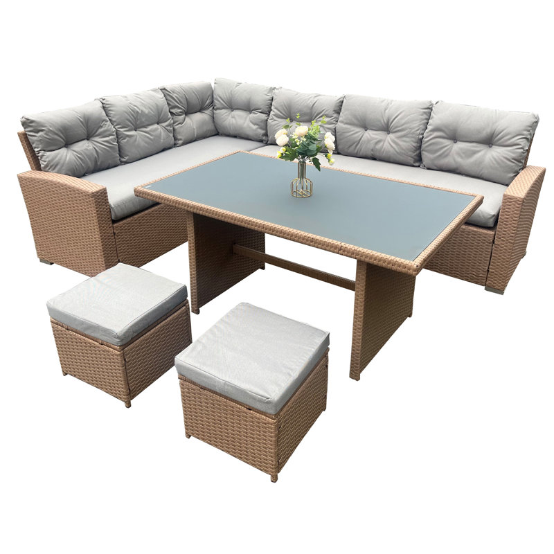 0cm Wide L-Shaped Patio Sofa with Cushions