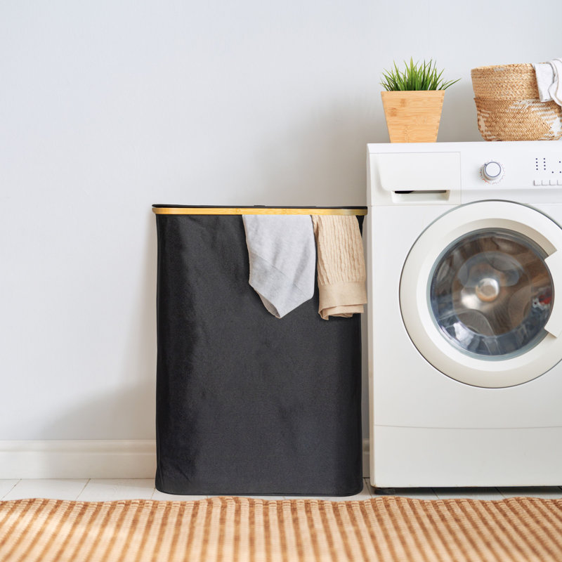 Sleek Laundry Hamper with Dual Mesh Liners and Lid, Black