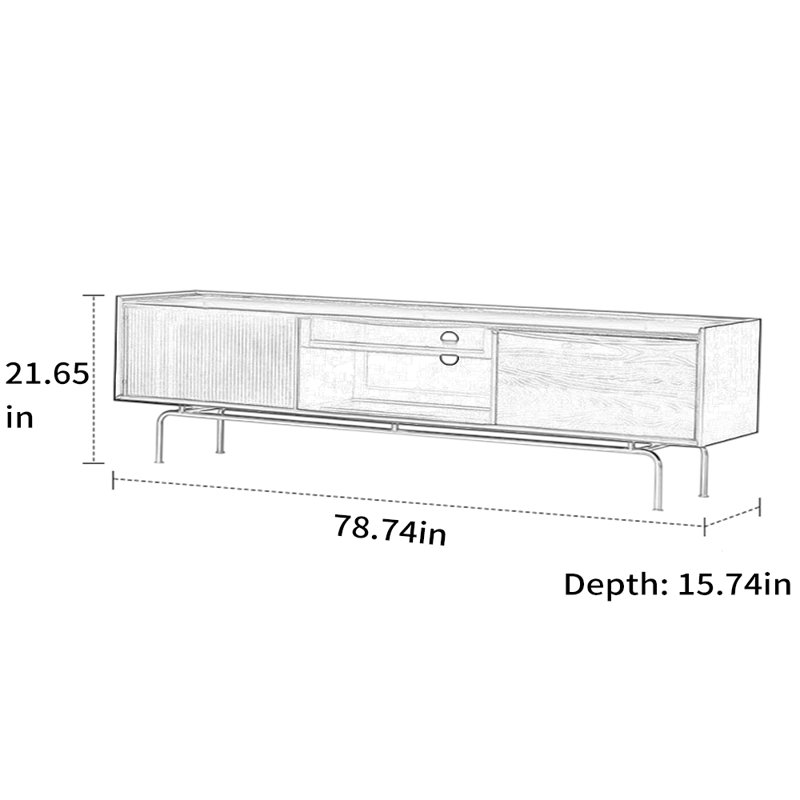 Meuble télé en bois massif noir classique, 78.74"