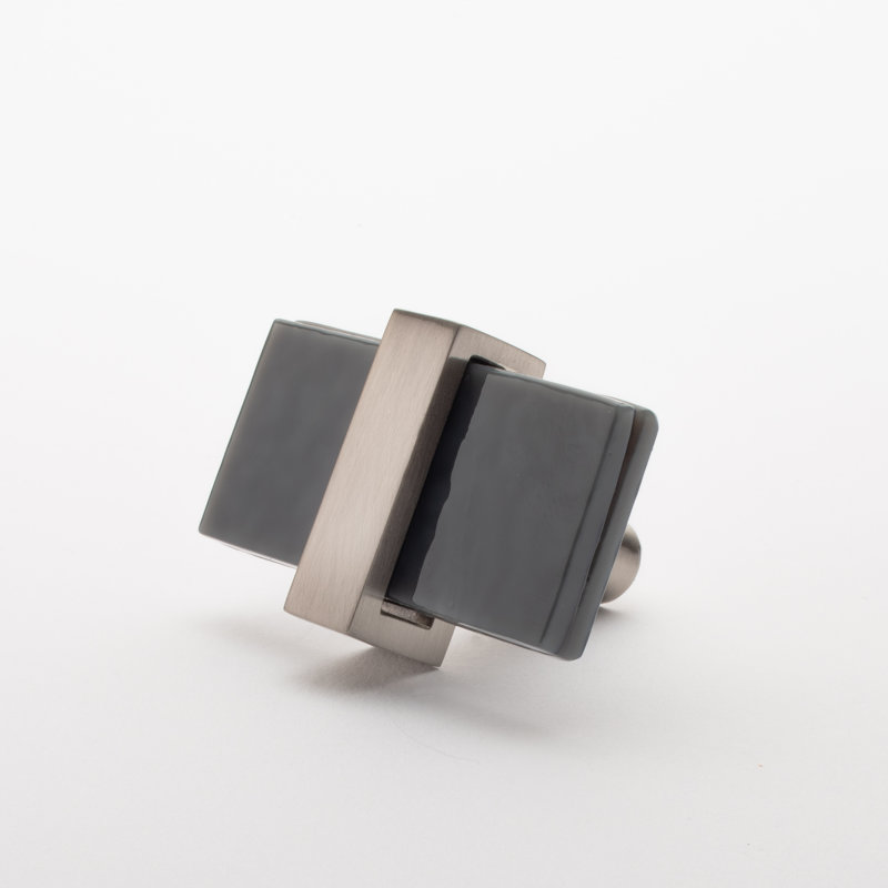 2” Length Rectangle Knob, Satin Nickel/Slate Gray