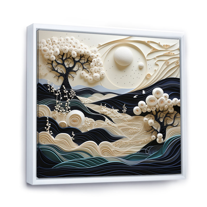 Beach Dune Dance Papercut - Nautical & Beach Canvas Wall Art, H 24 po x l 24 po x P 1 po, Cadre flottant blanc