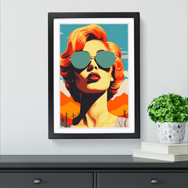 Woman Pop No.4 - Single Picture Frame Print on Wood, Black, 34cm H x 25cm W x 2cm D