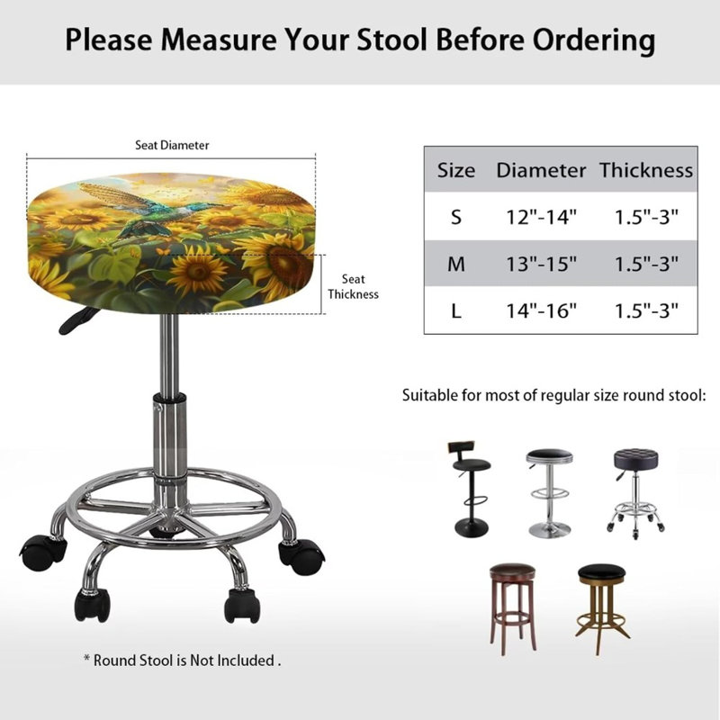 Hummingbird housses de tabouret rondes ensemble de 2 pièces de housses de tabouret de bar tournesol accessoires de cuisine décorative housses de tabouret de bar noir avec bande élastique