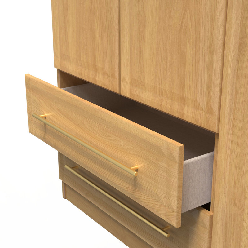 Fully Assembled 2 Door Wardrobe, 197cm H x 111cm W x 53cm D, Modern Oak
