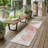 8' Runner Merlot and Ivory Abstract Washable Non Skid Indoor Outdoor Runner Rug