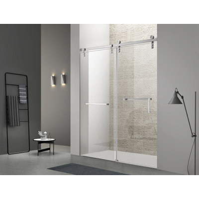 Porte de douche coulissante simple l 60 po x H 76 po | Verre trempé | Entièrement sans cadre