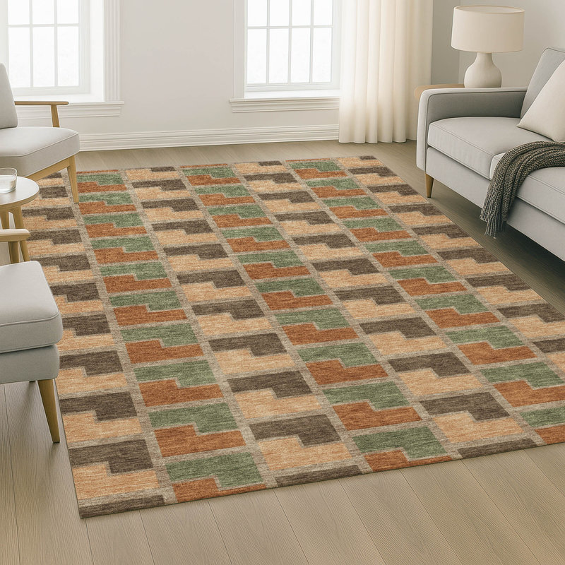 Premium Machine Washable Mayfield AMF2417 Geometric Rug, Paprika, 10' x 14'