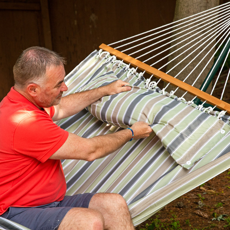 Hamac de bar en polyester matelassé 2 personnes Tweedbrook, Rayure kaki