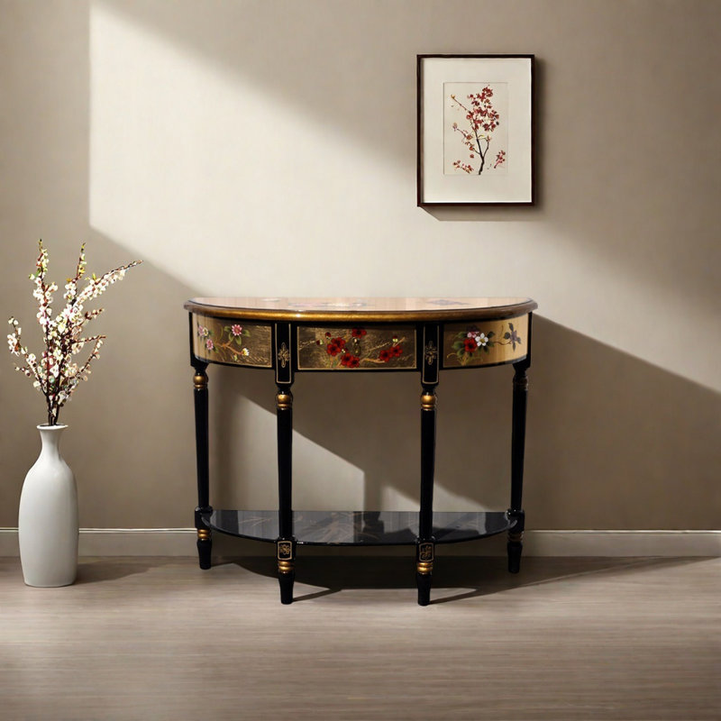 Half Circle Hand Drawn Console Table, 31.89" H x 39.37" W x 13.78" D