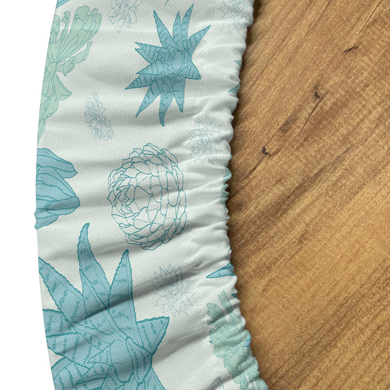 Winston Porter Succulent Fitted Round Tablecloth Diameter Mint Green Cadet Blue 122166, 64.17" Round