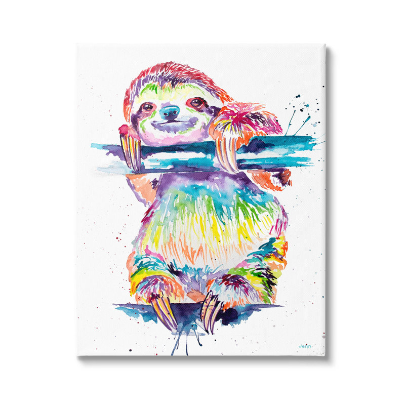 «Fun Rainbow Sloth Wildlife», art mural par Jen Seeley, H 20 po x l 16 po x P 1,5 po
