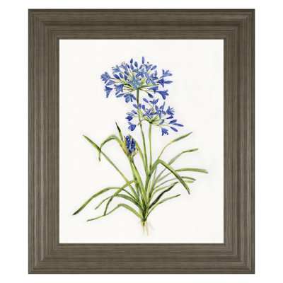 Art mural floral bleu - 22 po x 26 po - cadre brun