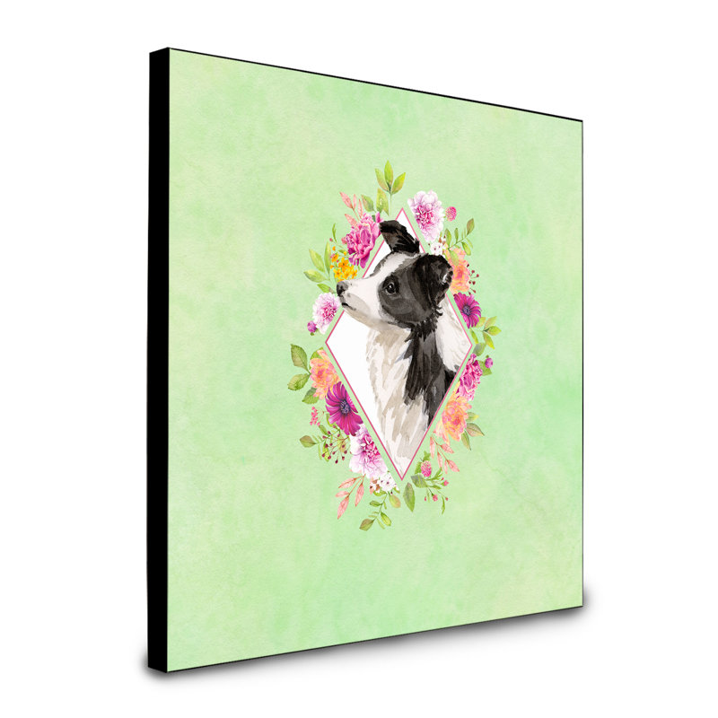 Panneau mural Dollman Flowers, Vert, Border collie